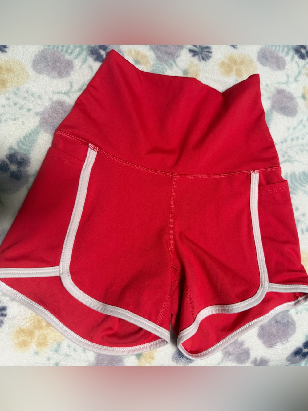 High-Waist Red Women's Athletic Shorts with White Trim Yogalicious
